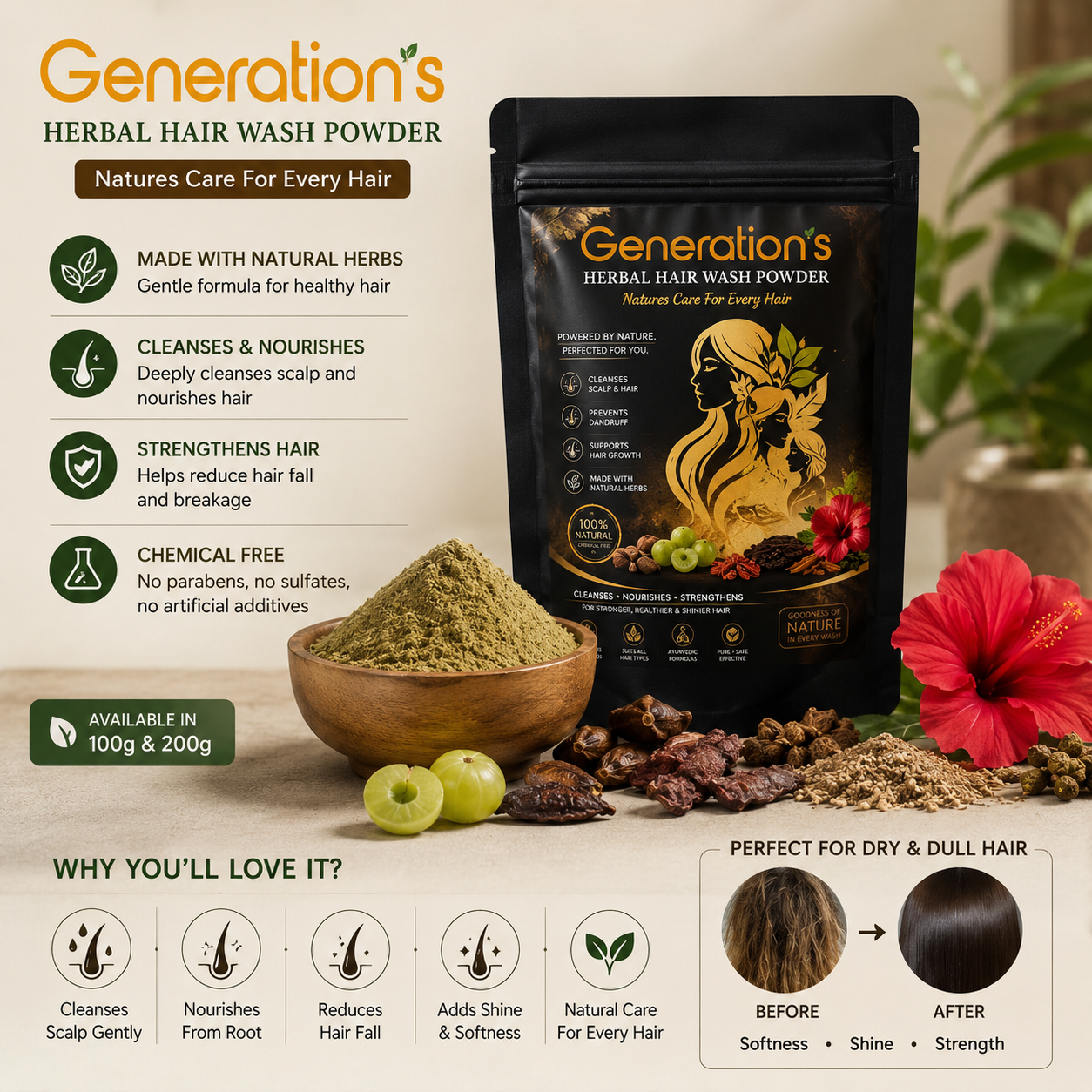 Generation's Ayurvedic Care Herbal Hair Wash Powder